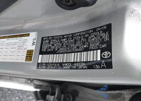 2005 Toyota Prius from USA, damaged, VIN JTDKB20U657048487